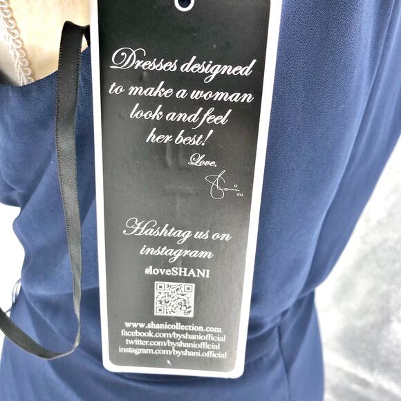 SHANI V-Neck Ruffle Georgette Flutter-Sleeve Gown Size 16 Navy Blue Chiffon NWT - Picture 9 of 13